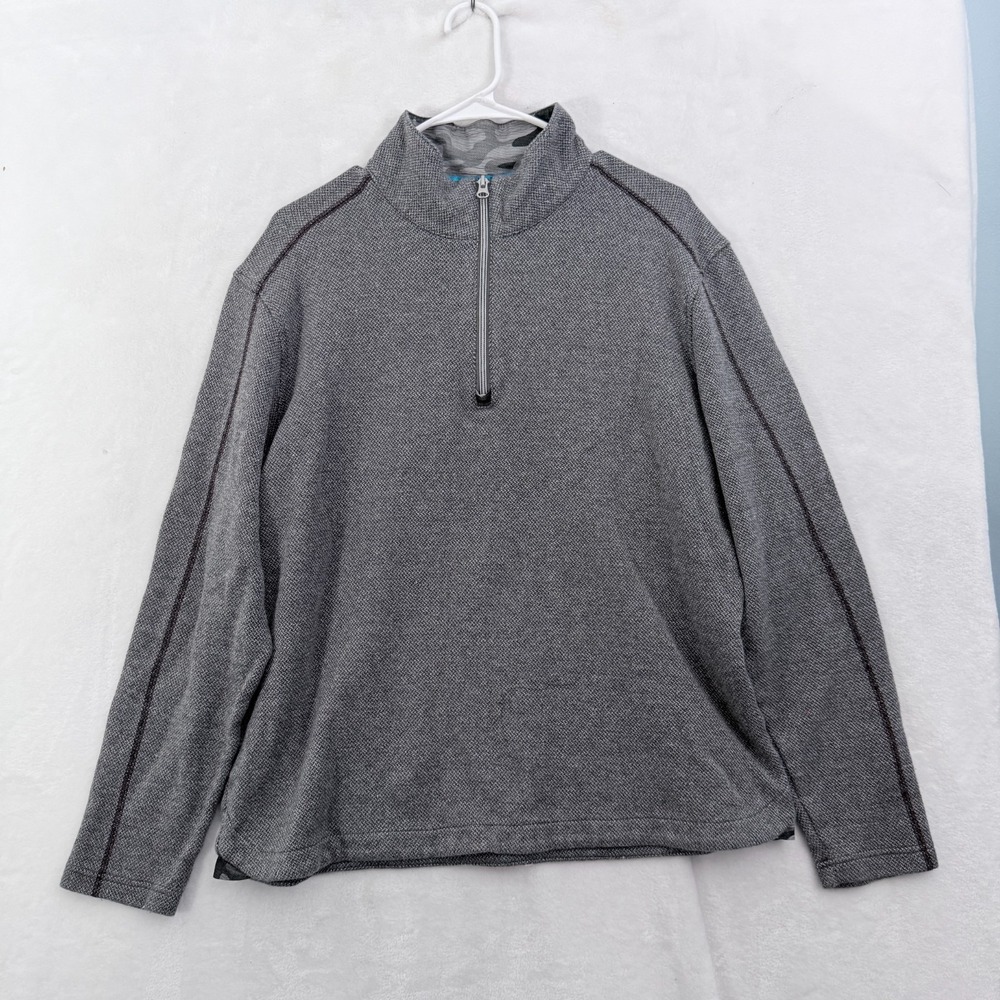 Robert Graham 1/4 Zip Sweater Mens L Gray Knit Pullover Casual